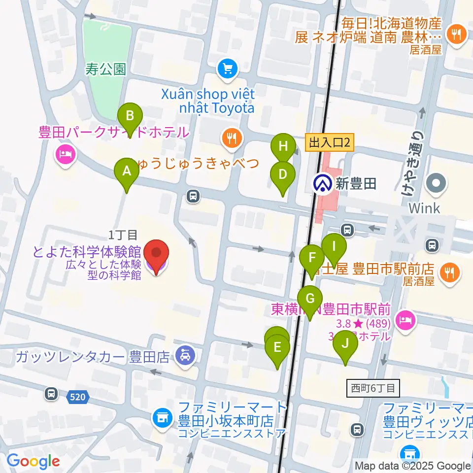 とよた科学体験館周辺の駐車場・コインパーキング一覧地図