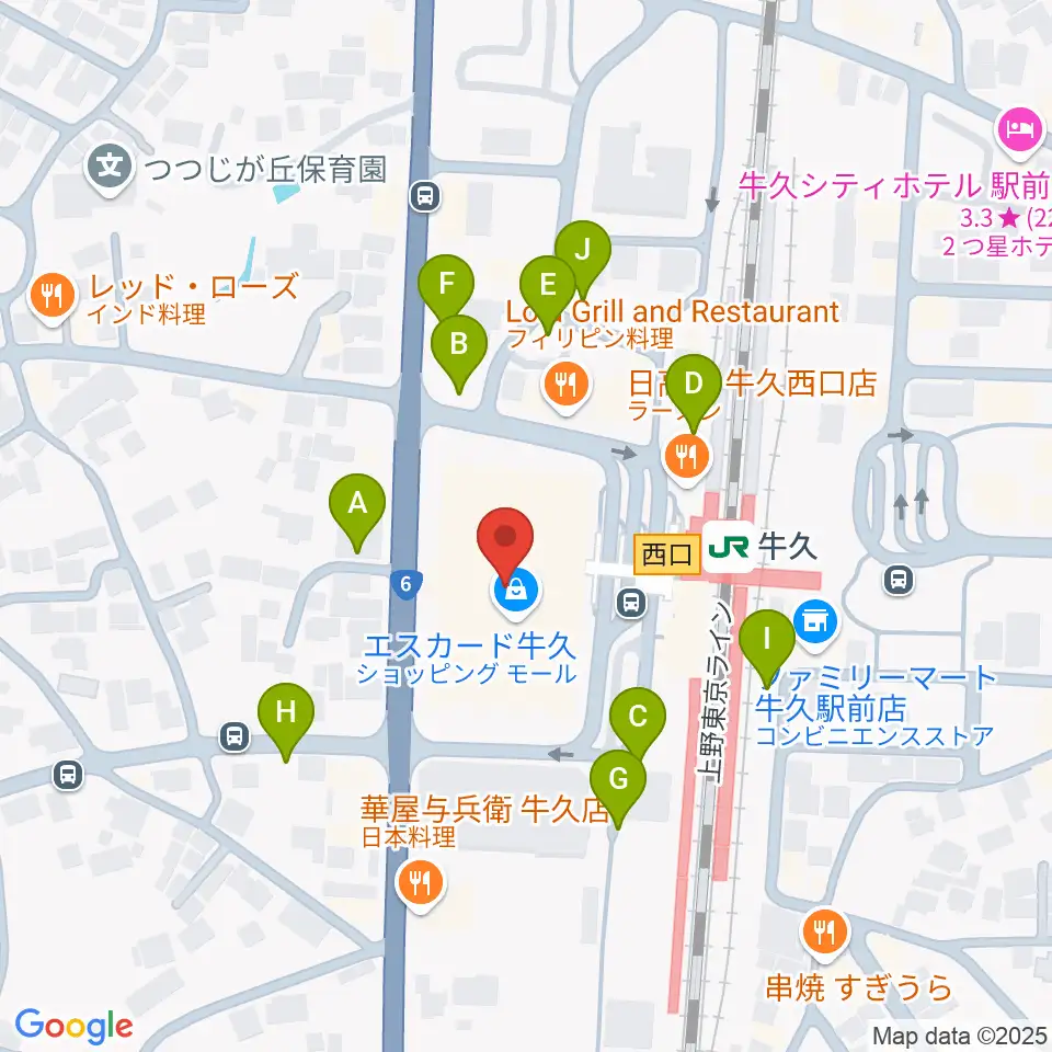 牛久市エスカード生涯学習センター周辺の駐車場・コインパーキング一覧地図