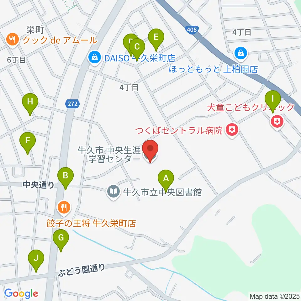 牛久市中央生涯学習センター周辺の駐車場・コインパーキング一覧地図