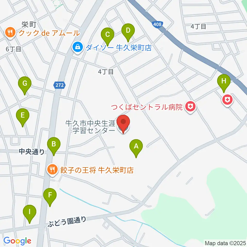 牛久市中央生涯学習センター周辺の駐車場・コインパーキング一覧地図