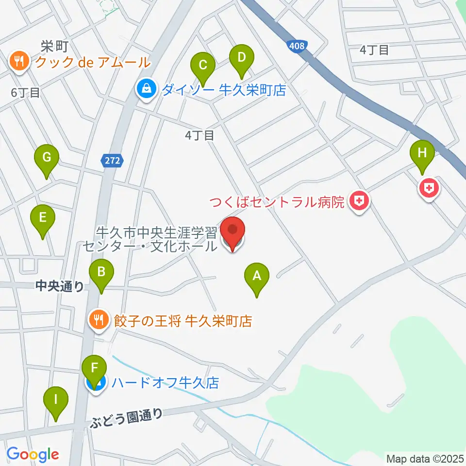 牛久市中央生涯学習センター周辺の駐車場・コインパーキング一覧地図