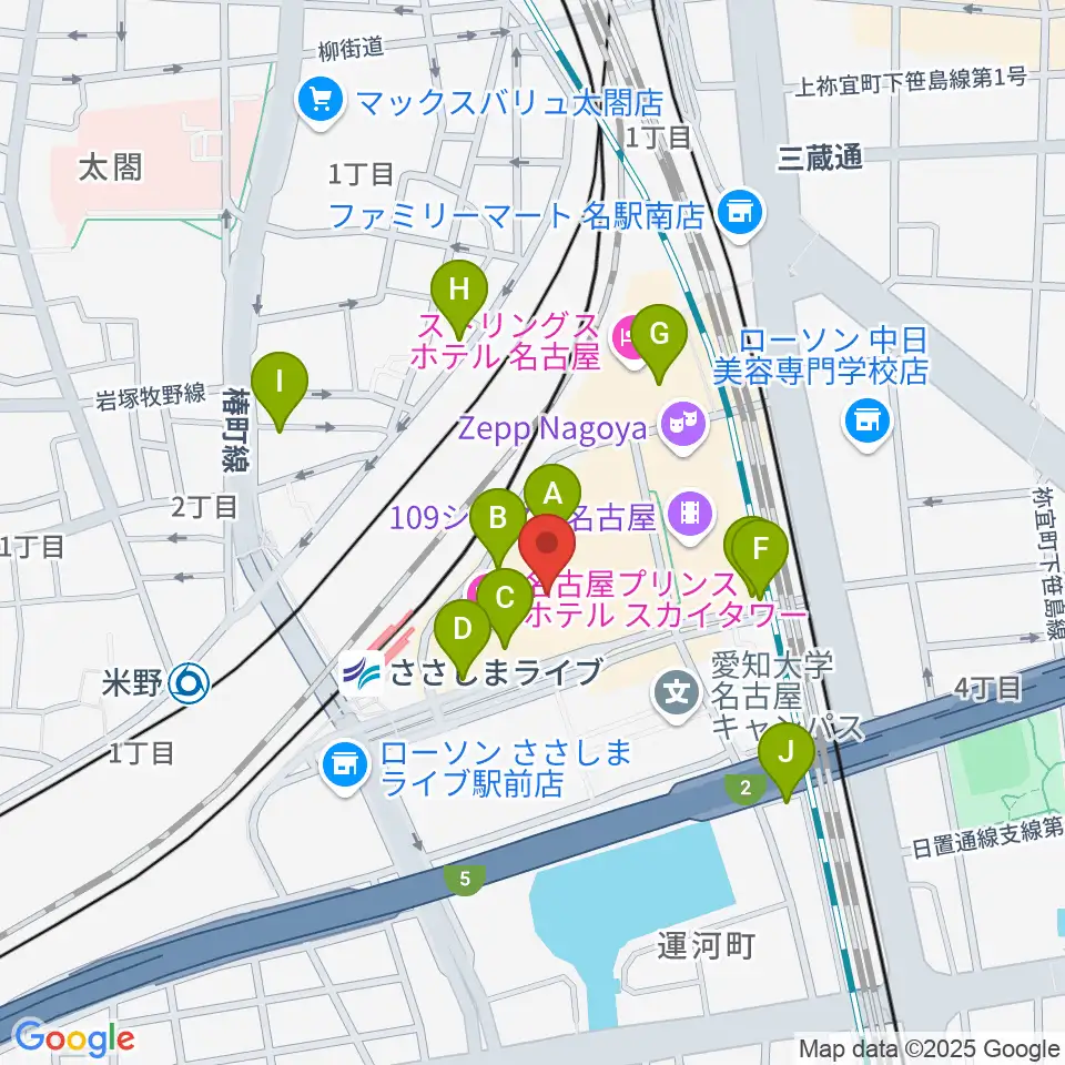 音楽天国 名古屋ささしまライブ店周辺の駐車場・コインパーキング一覧地図