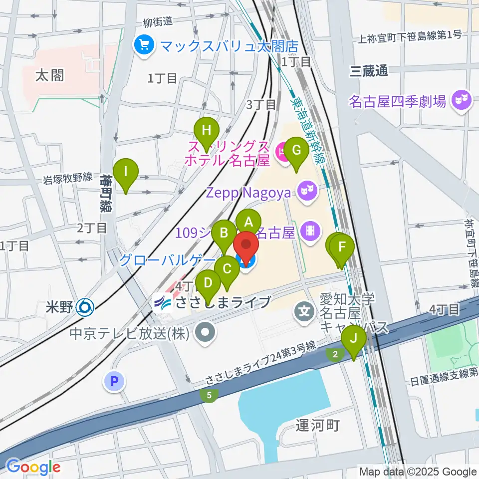 音楽天国 名古屋ささしまライブ店周辺の駐車場・コインパーキング一覧地図