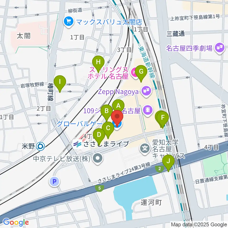 音楽天国 名古屋ささしまライブ店周辺の駐車場・コインパーキング一覧地図