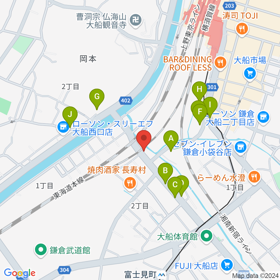 音楽スタジオ・ルート大船周辺の駐車場・コインパーキング一覧地図