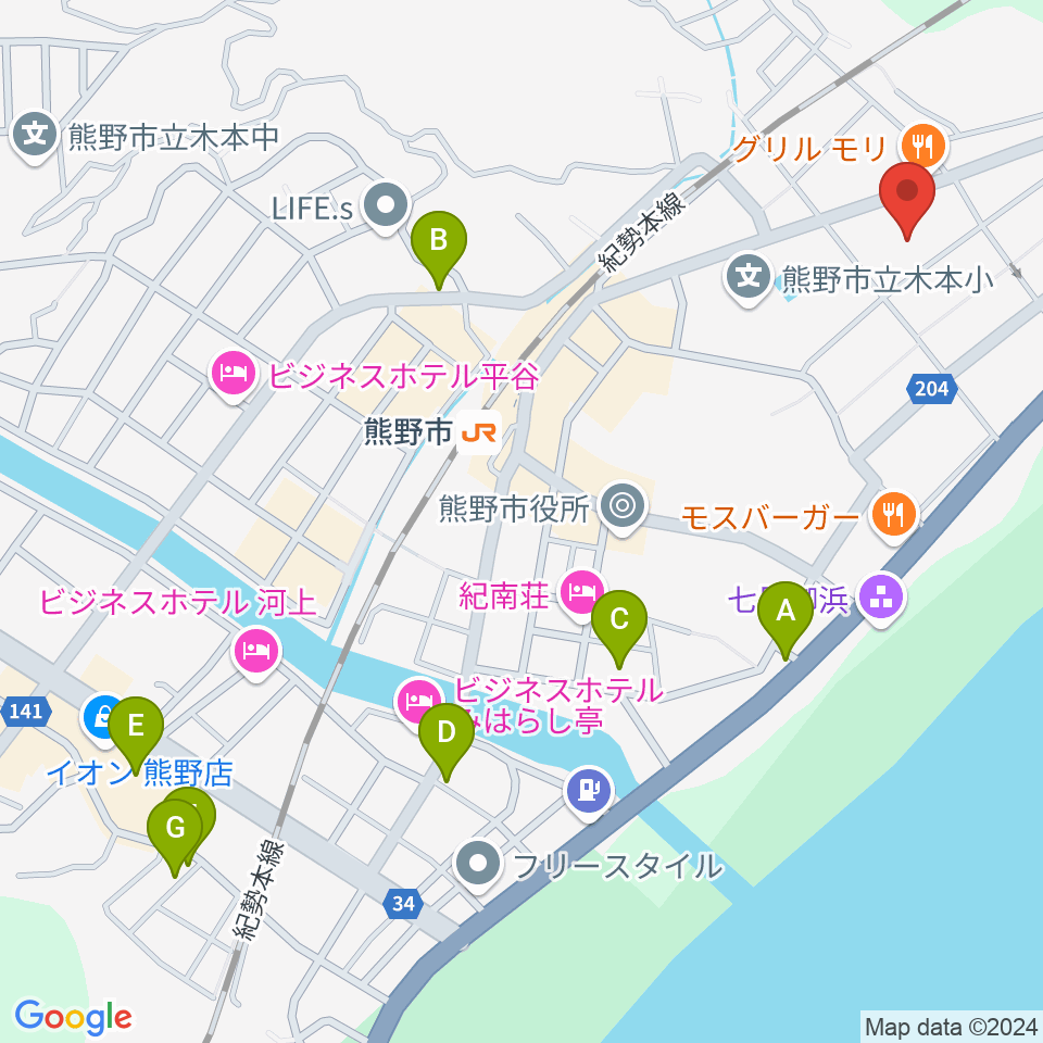 熊野市民会館周辺の駐車場・コインパーキング一覧地図