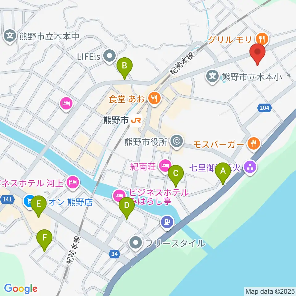 熊野市民会館周辺の駐車場・コインパーキング一覧地図