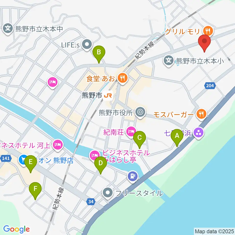 熊野市民会館周辺の駐車場・コインパーキング一覧地図