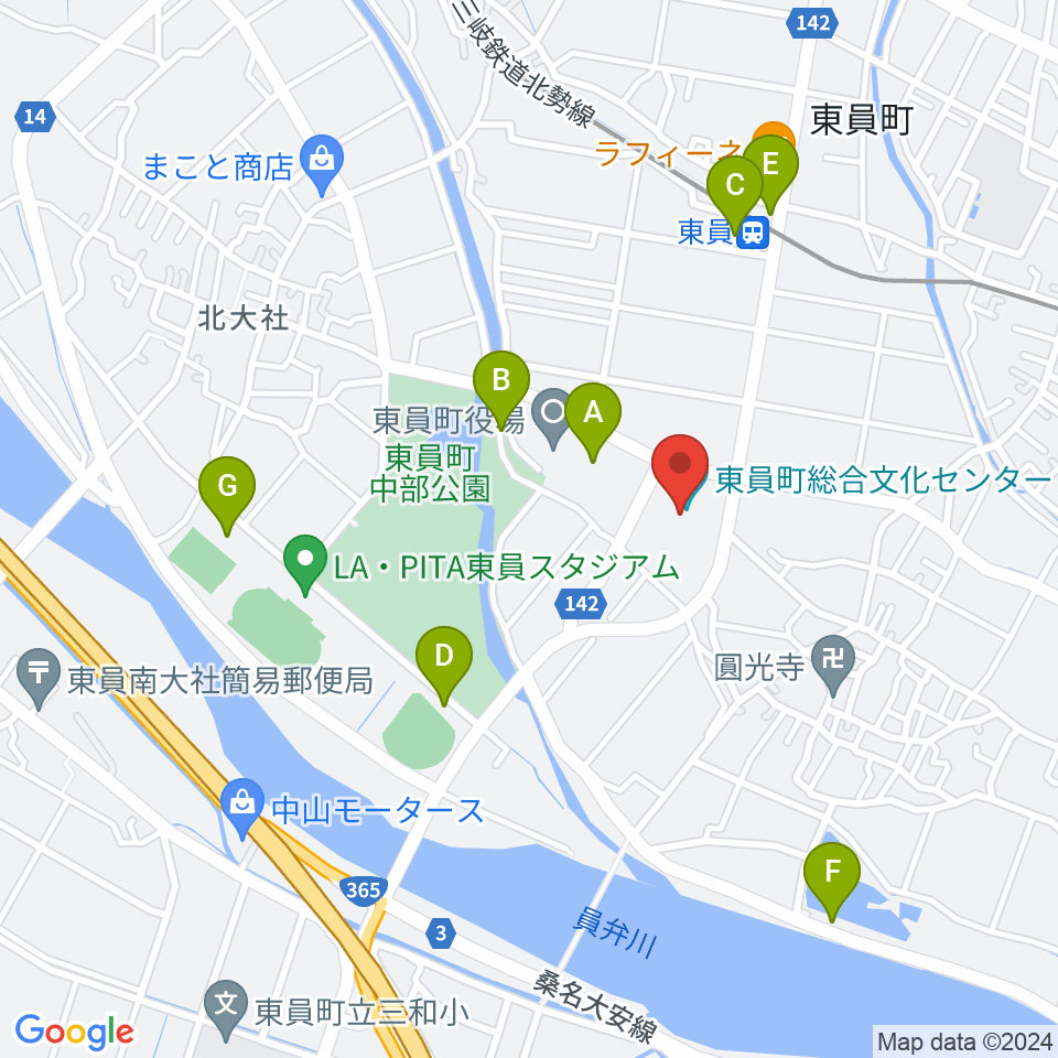 東員町総合文化センター周辺の駐車場・コインパーキング一覧地図