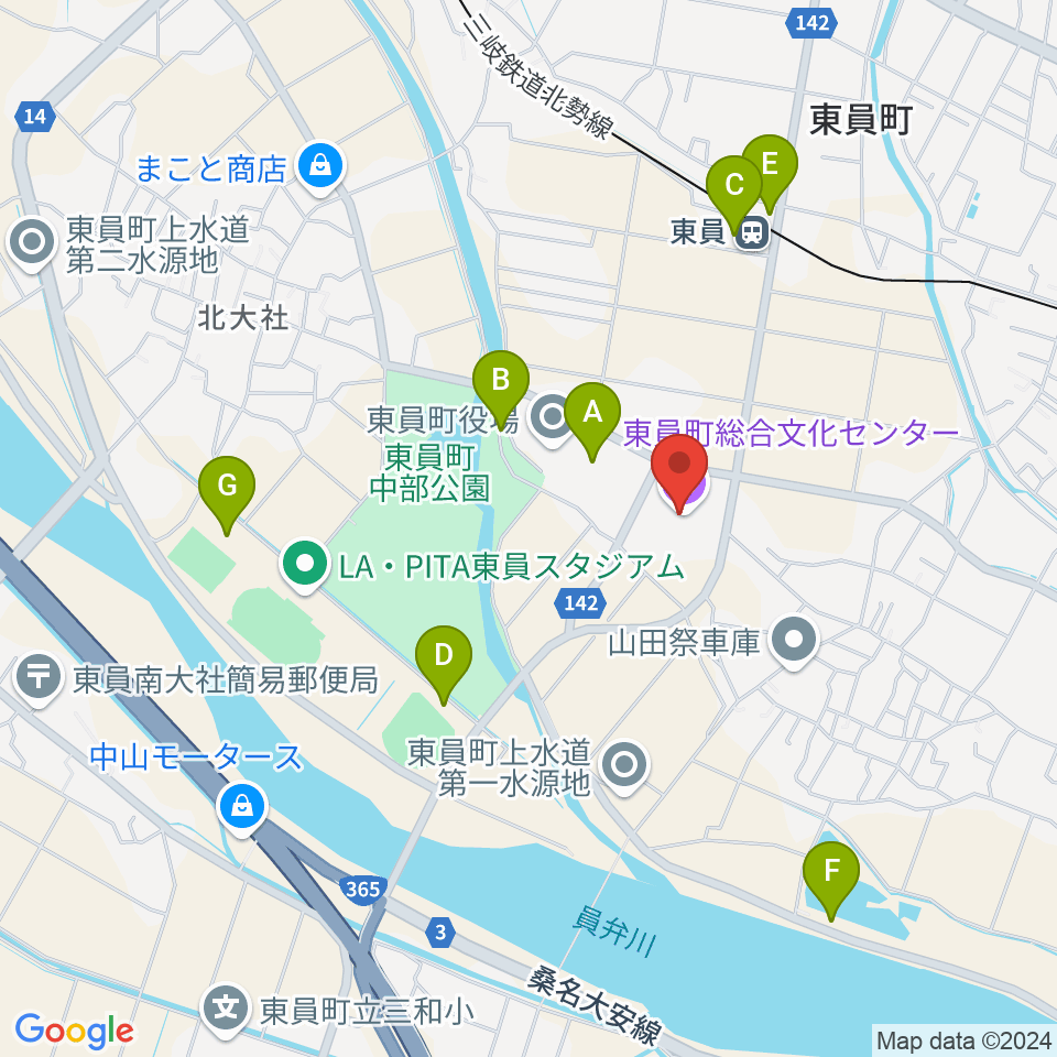 東員町総合文化センター周辺の駐車場・コインパーキング一覧地図