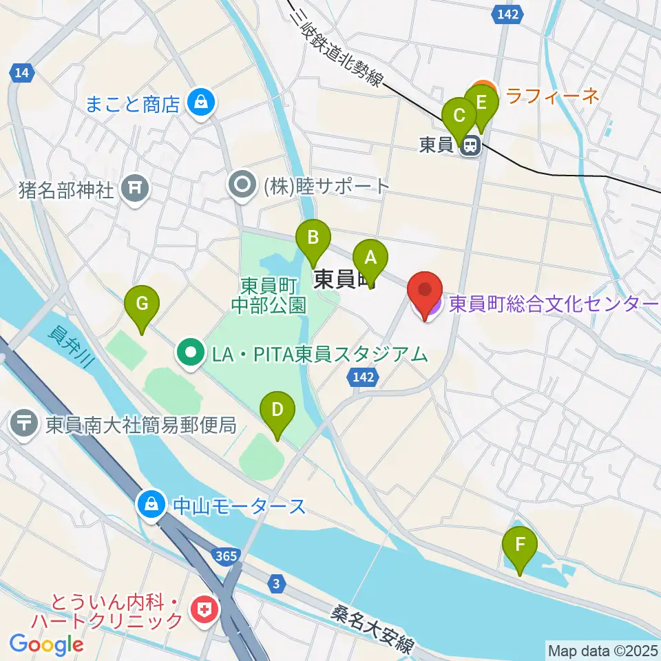 東員町総合文化センター周辺の駐車場・コインパーキング一覧地図