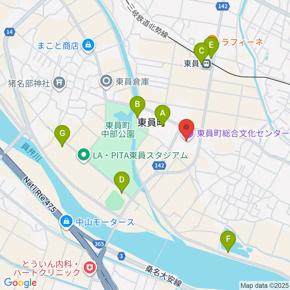 東員町総合文化センター周辺の駐車場・コインパーキング一覧地図