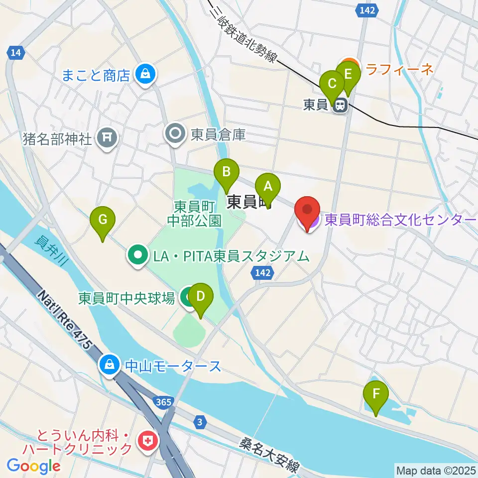 東員町総合文化センター周辺の駐車場・コインパーキング一覧地図