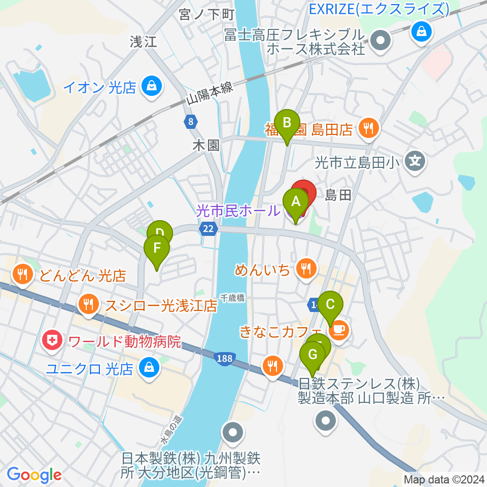 光市民ホール周辺の駐車場・コインパーキング一覧地図