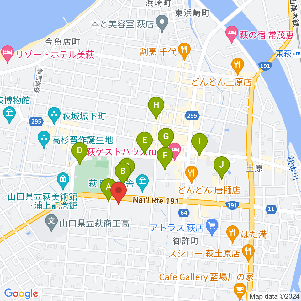 萩市民館周辺の駐車場・コインパーキング一覧地図
