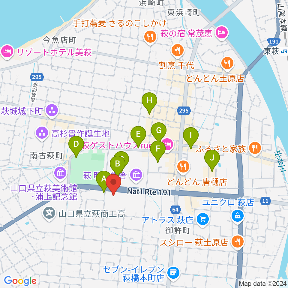 萩市民館周辺の駐車場・コインパーキング一覧地図