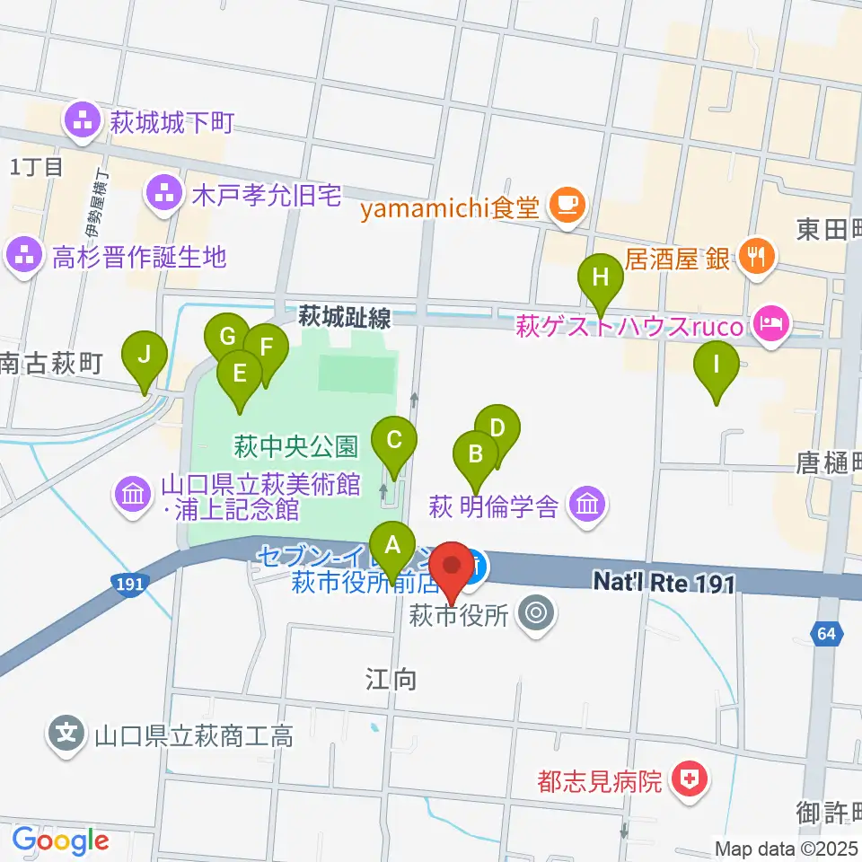 萩市民館周辺の駐車場・コインパーキング一覧地図