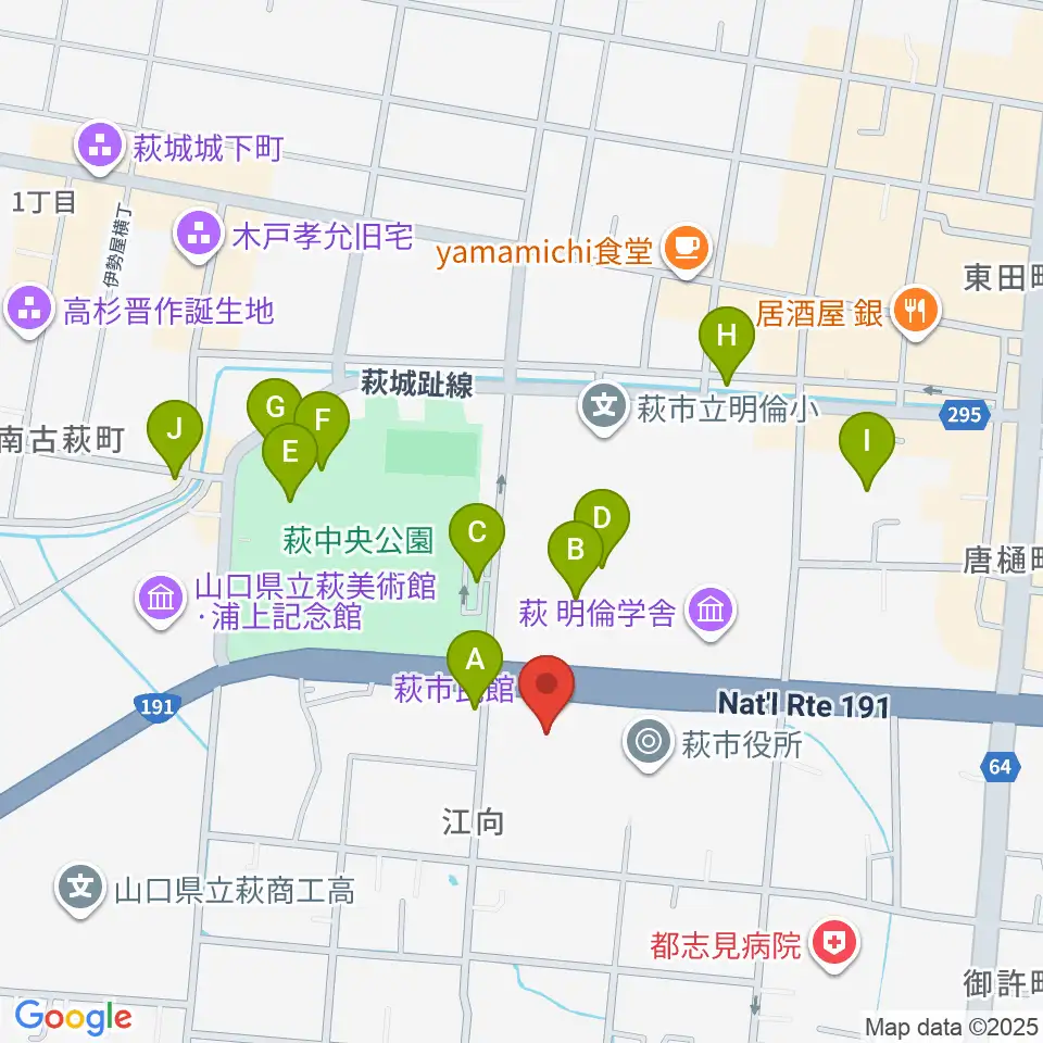 萩市民館周辺の駐車場・コインパーキング一覧地図