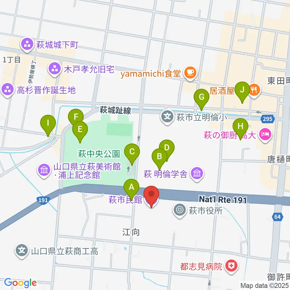 萩市民館周辺の駐車場・コインパーキング一覧地図