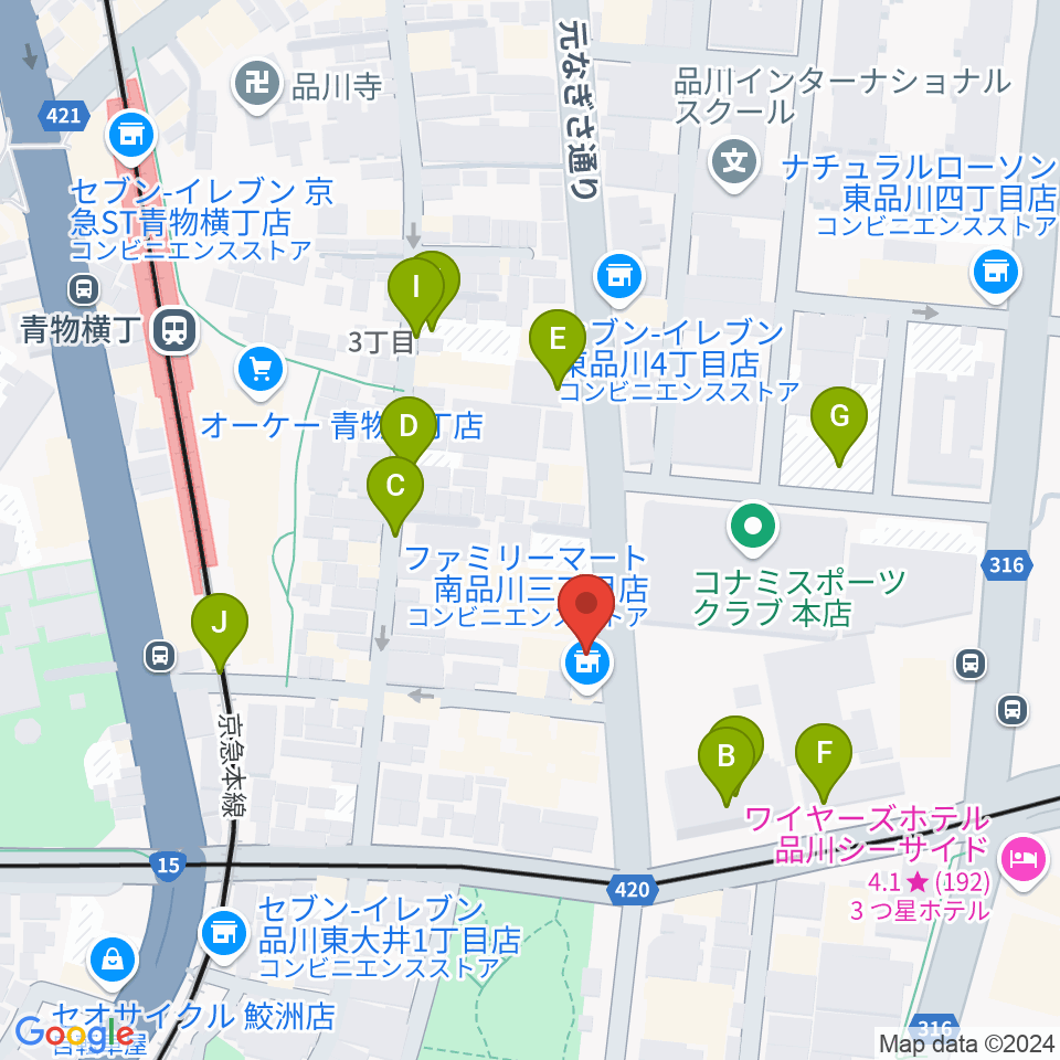 品川ハンビーホール周辺の駐車場・コインパーキング一覧地図