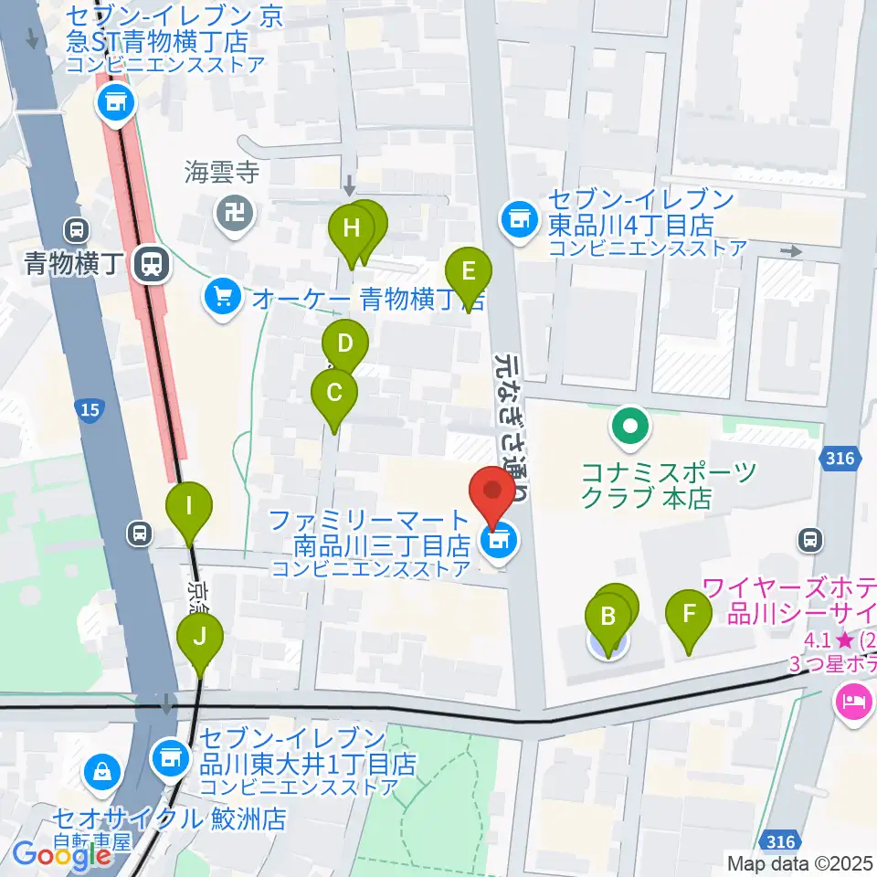 品川ハンビーホール周辺の駐車場・コインパーキング一覧地図