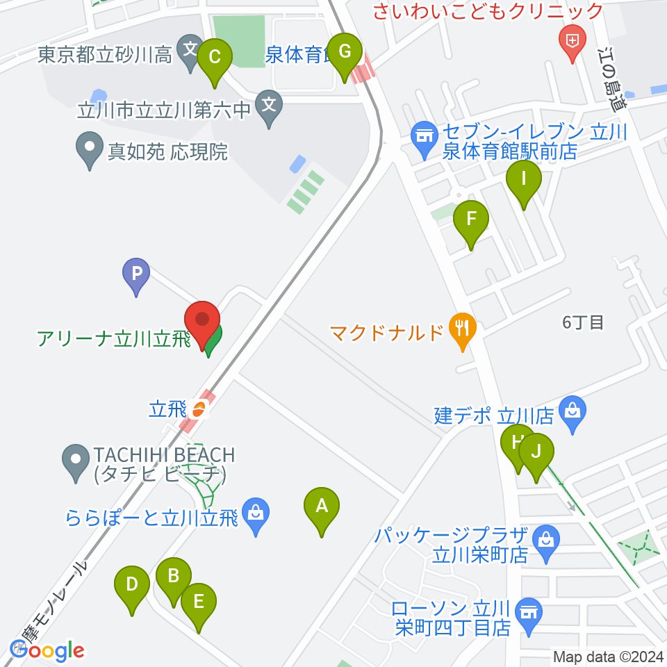 アリーナ立川立飛周辺の駐車場・コインパーキング一覧地図