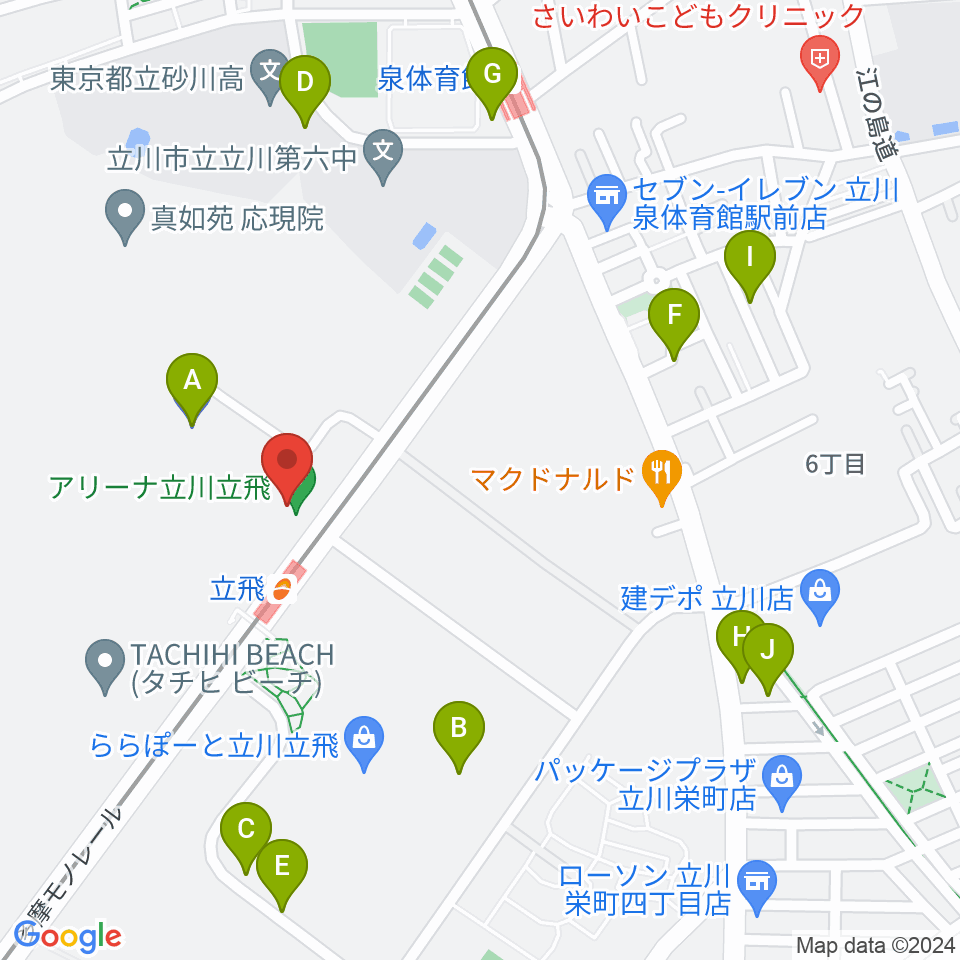 アリーナ立川立飛周辺の駐車場・コインパーキング一覧地図