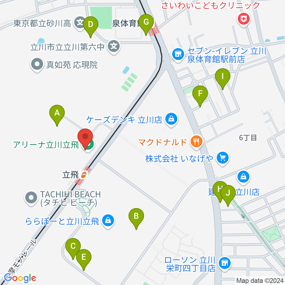 アリーナ立川立飛周辺の駐車場・コインパーキング一覧地図