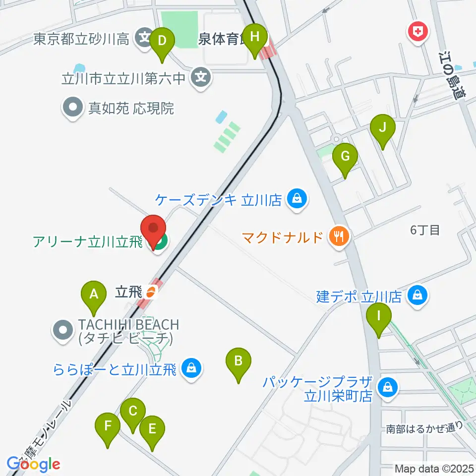 アリーナ立川立飛周辺の駐車場・コインパーキング一覧地図
