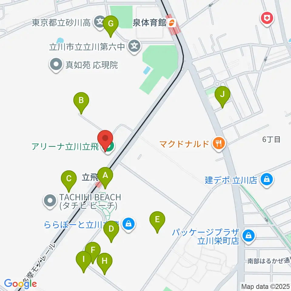 アリーナ立川立飛周辺の駐車場・コインパーキング一覧地図