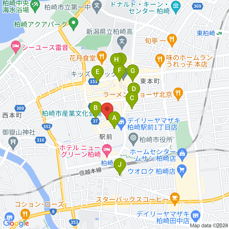 柏崎市産業文化会館周辺の駐車場・コインパーキング一覧地図