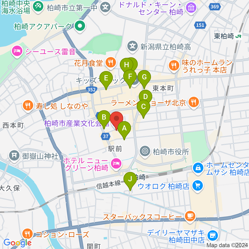 柏崎市産業文化会館周辺の駐車場・コインパーキング一覧地図