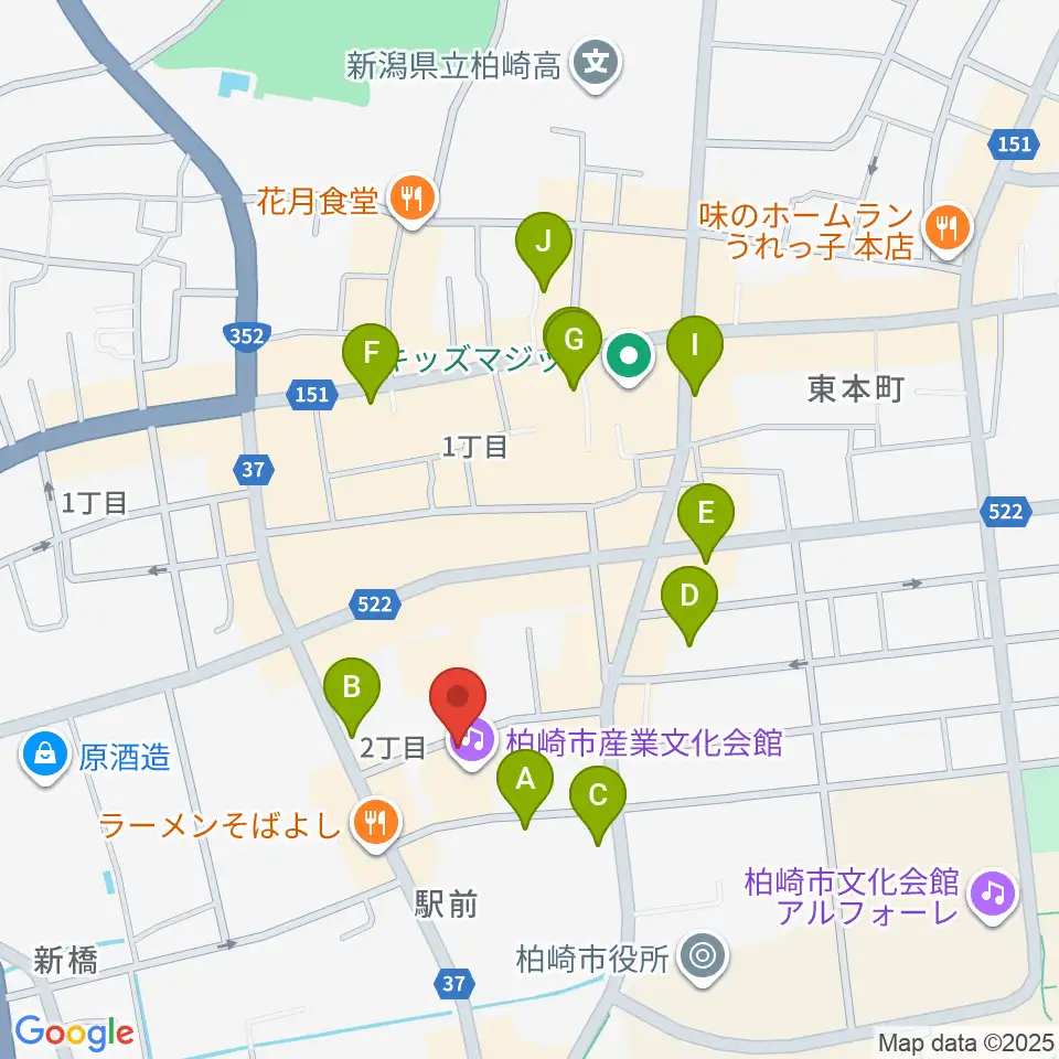 柏崎市産業文化会館周辺の駐車場・コインパーキング一覧地図