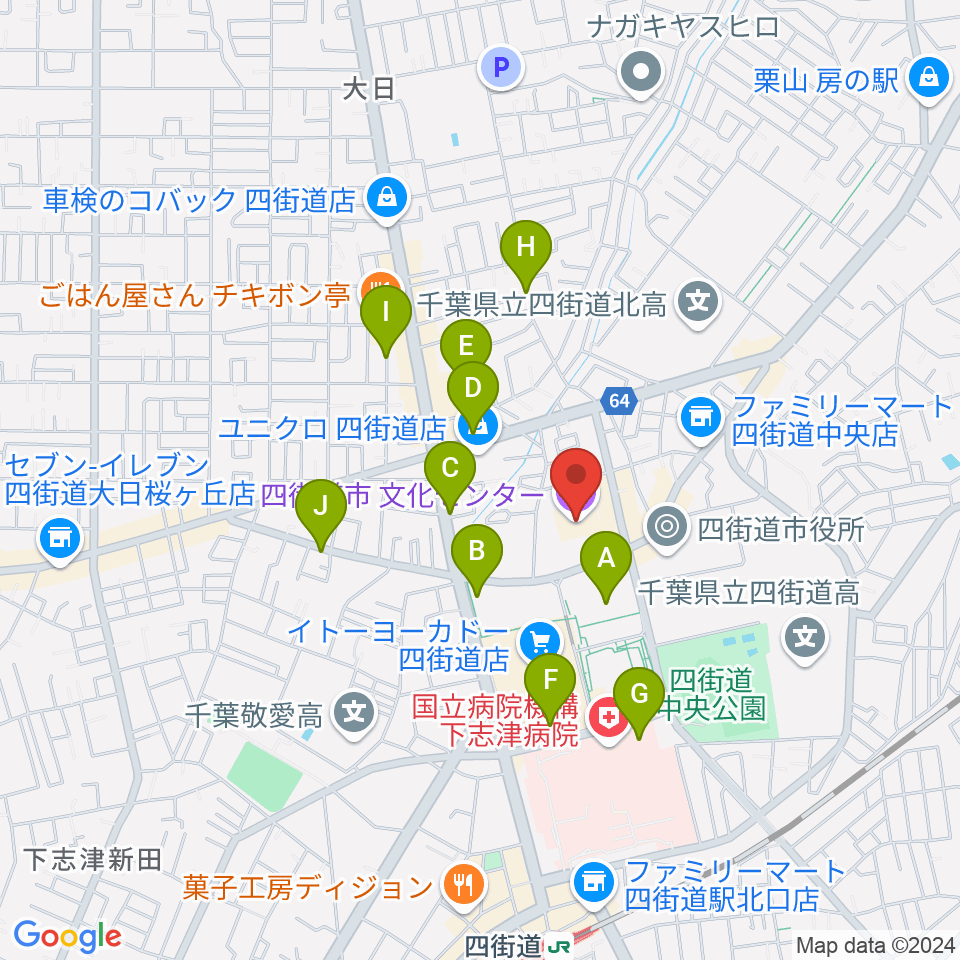 四街道市文化センター周辺の駐車場・コインパーキング一覧地図