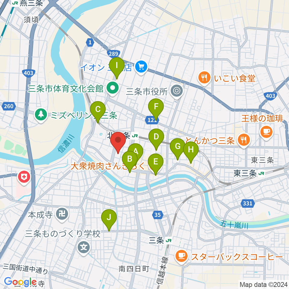 三条市中央公民館周辺の駐車場・コインパーキング一覧地図