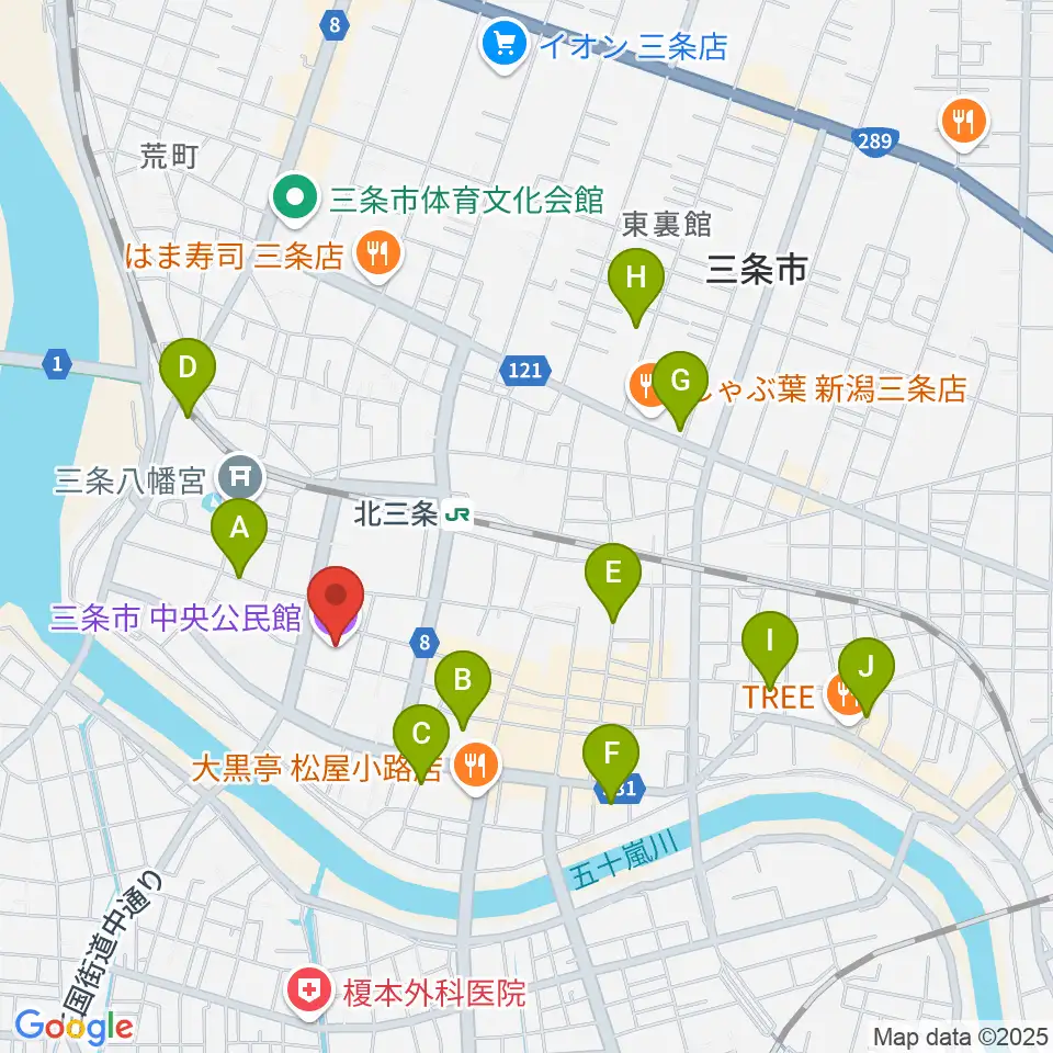 三条市中央公民館周辺の駐車場・コインパーキング一覧地図