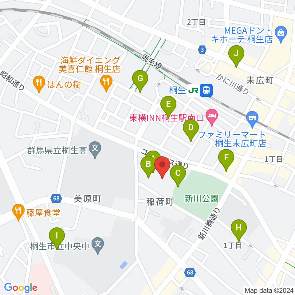 桐生市立中央公民館周辺の駐車場・コインパーキング一覧地図