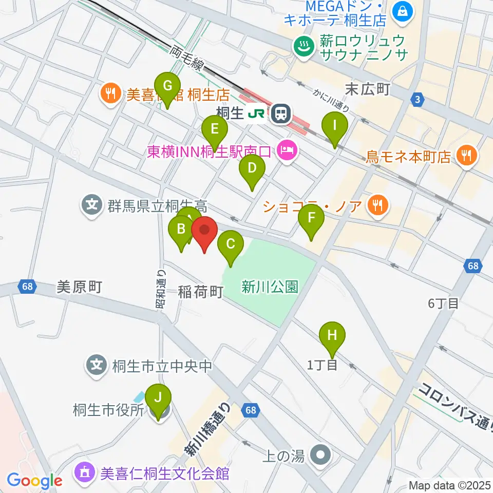 桐生市立中央公民館周辺の駐車場・コインパーキング一覧地図