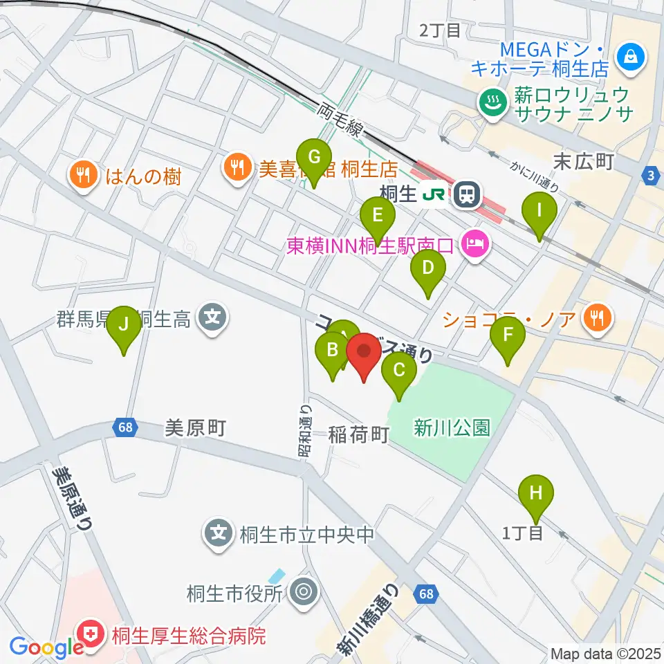 桐生市立中央公民館周辺の駐車場・コインパーキング一覧地図