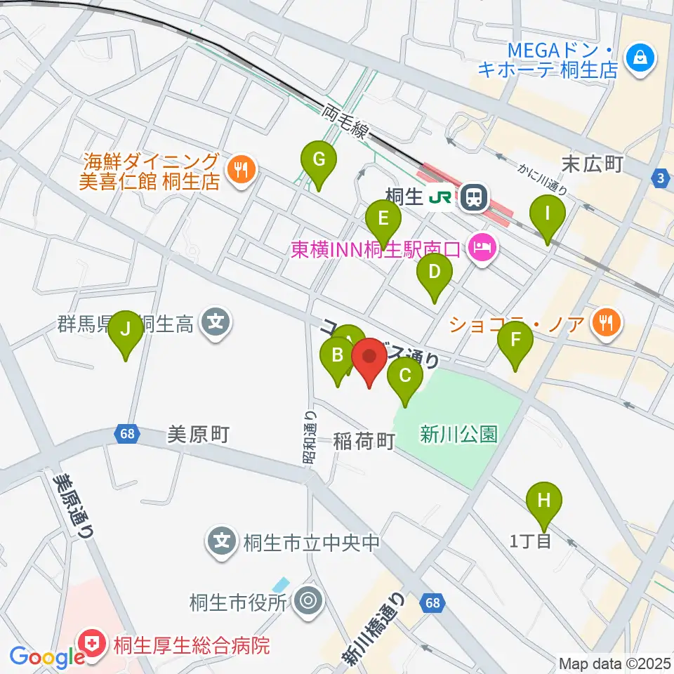 桐生市立中央公民館周辺の駐車場・コインパーキング一覧地図