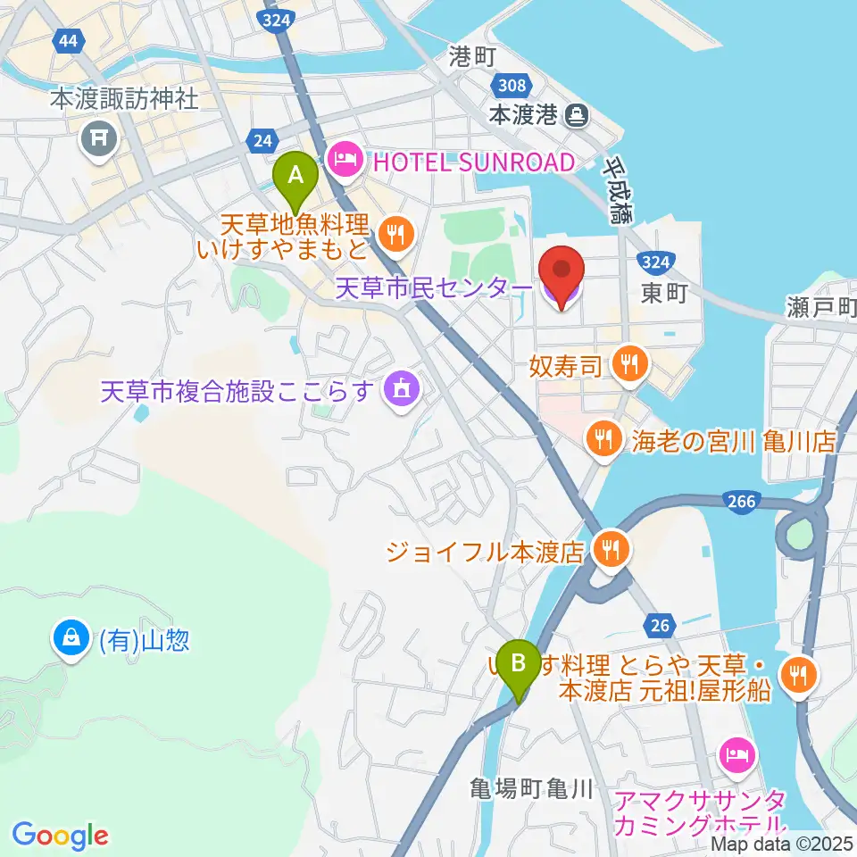 天草市民センター周辺の駐車場・コインパーキング一覧地図