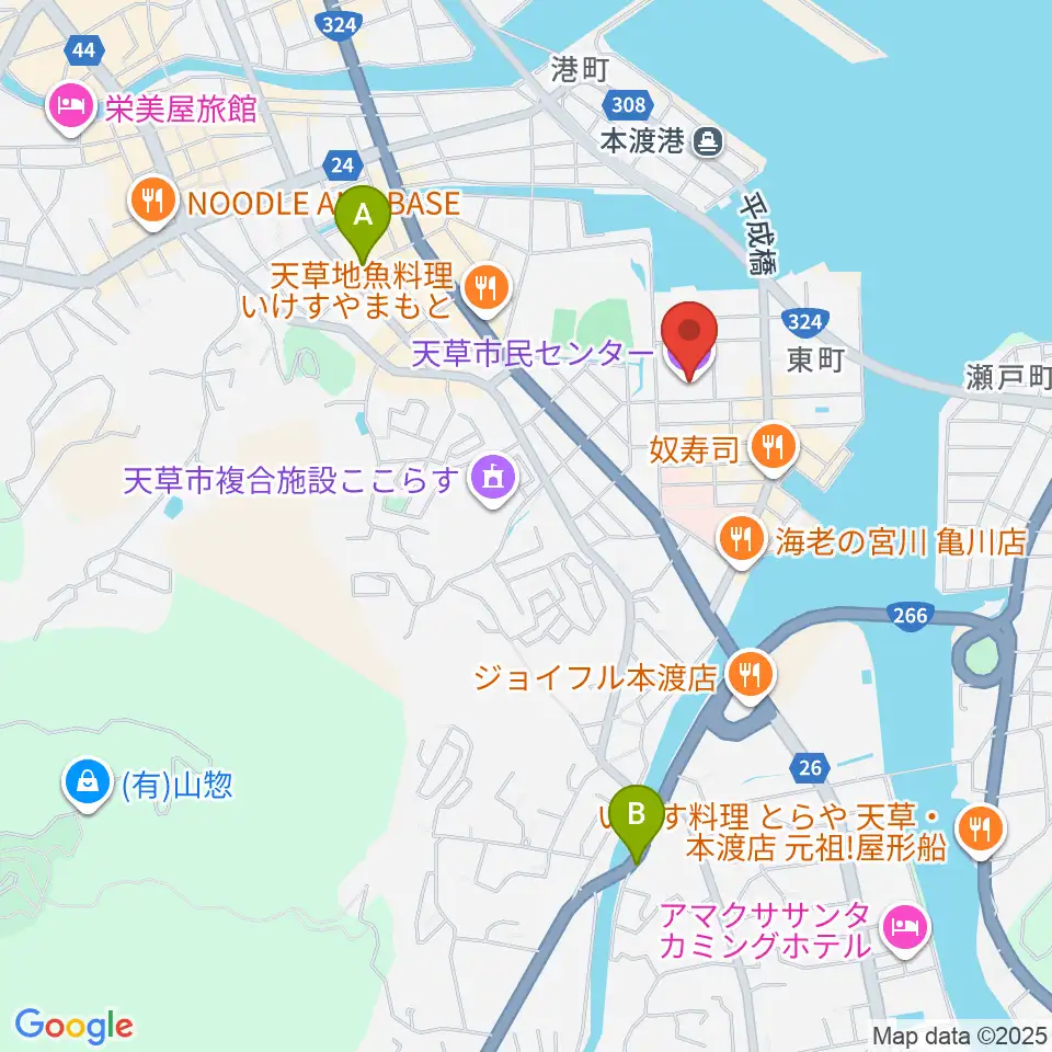 天草市民センター周辺の駐車場・コインパーキング一覧地図