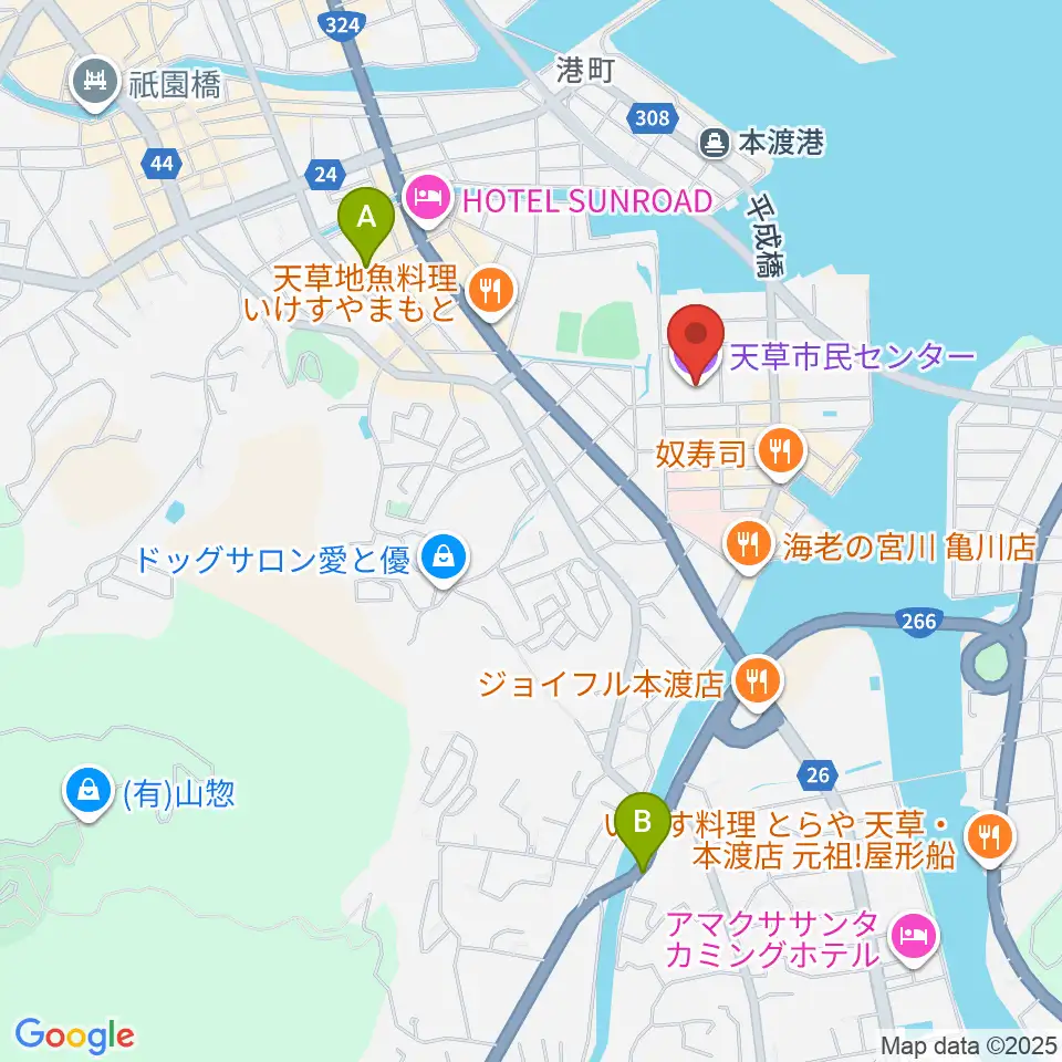 天草市民センター周辺の駐車場・コインパーキング一覧地図