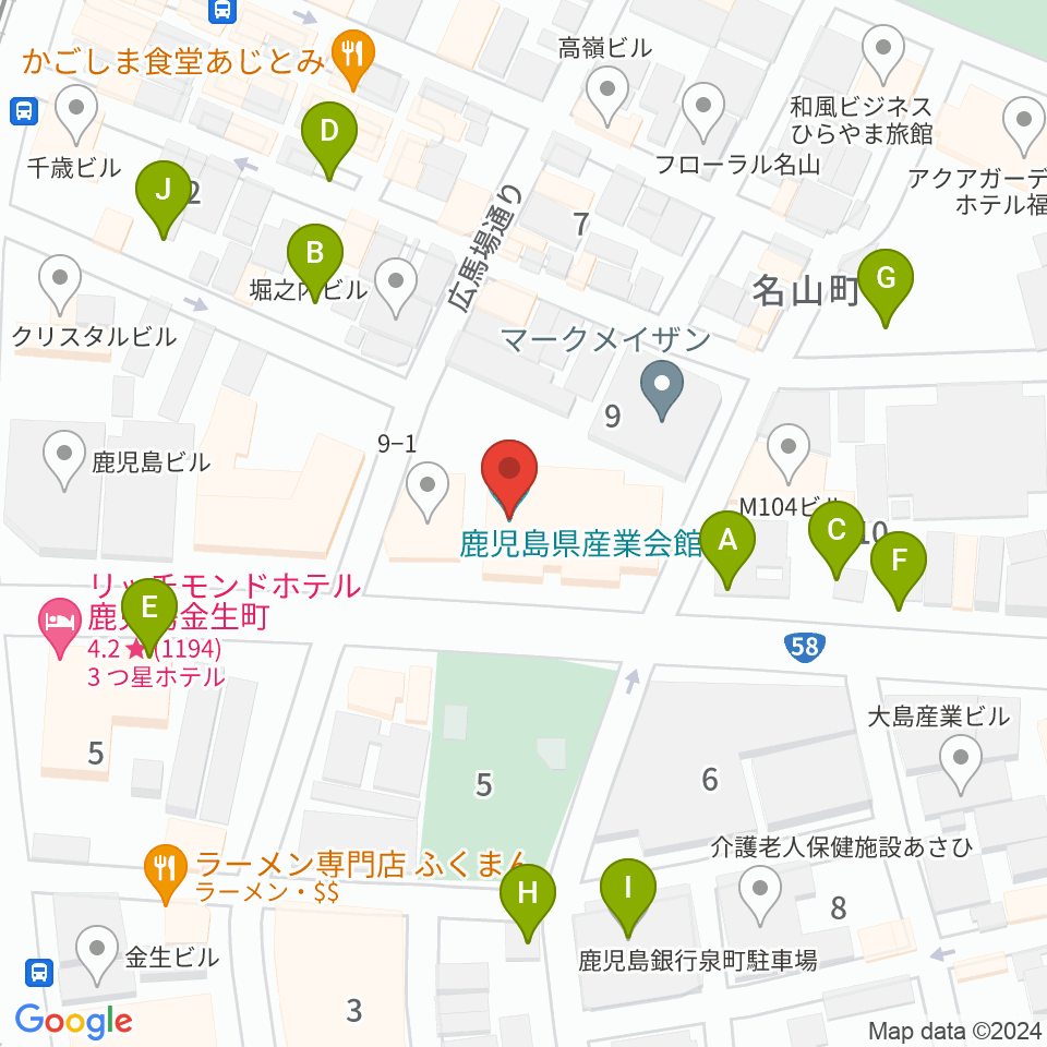 鹿児島県産業会館周辺の駐車場・コインパーキング一覧地図