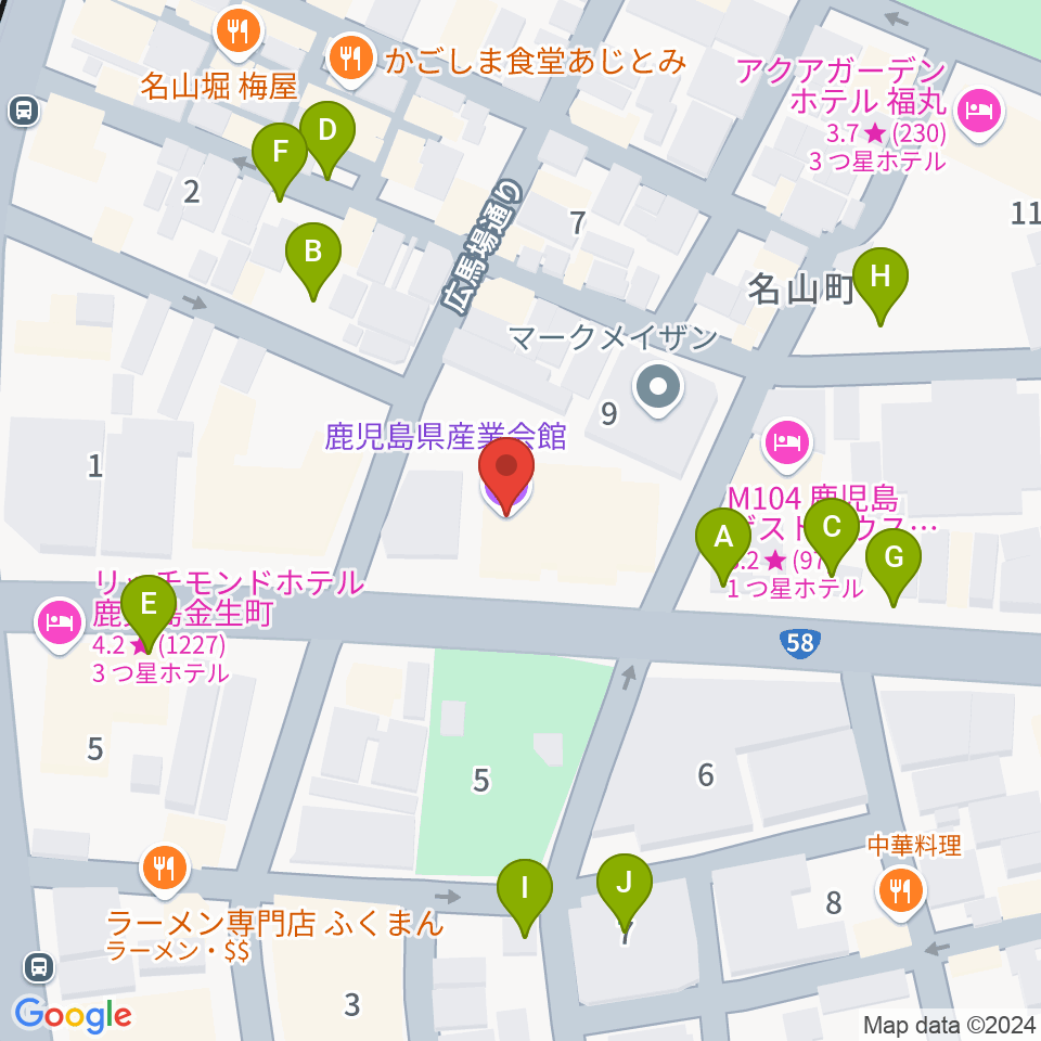 鹿児島県産業会館周辺の駐車場・コインパーキング一覧地図