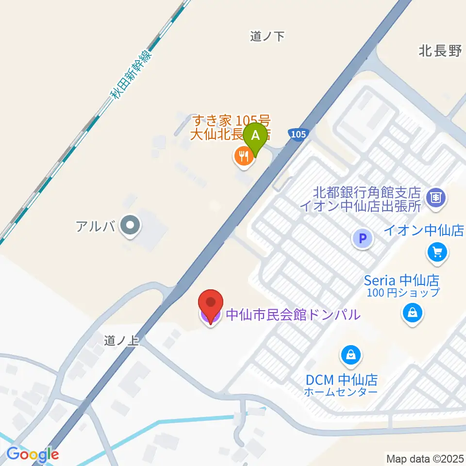中仙市民会館ドンパル周辺の駐車場・コインパーキング一覧地図