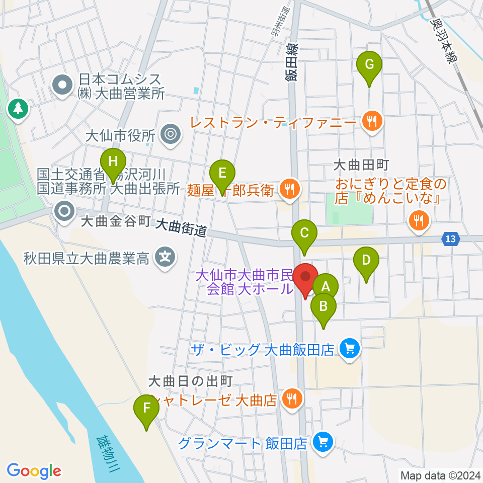 大曲市民会館周辺の駐車場・コインパーキング一覧地図