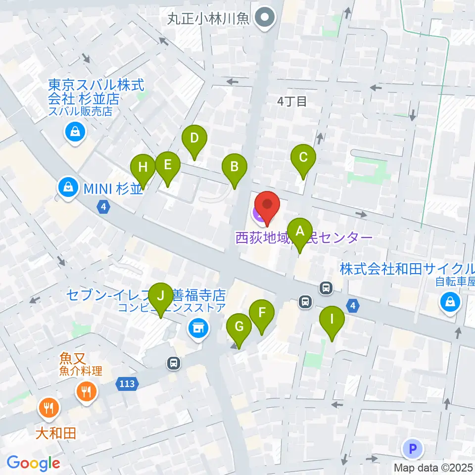 西荻地域区民センター周辺の駐車場・コインパーキング一覧地図