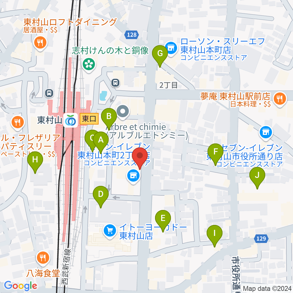 東村山市立中央公民館周辺の駐車場・コインパーキング一覧地図