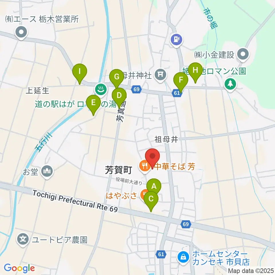 芳賀町民会館周辺の駐車場・コインパーキング一覧地図